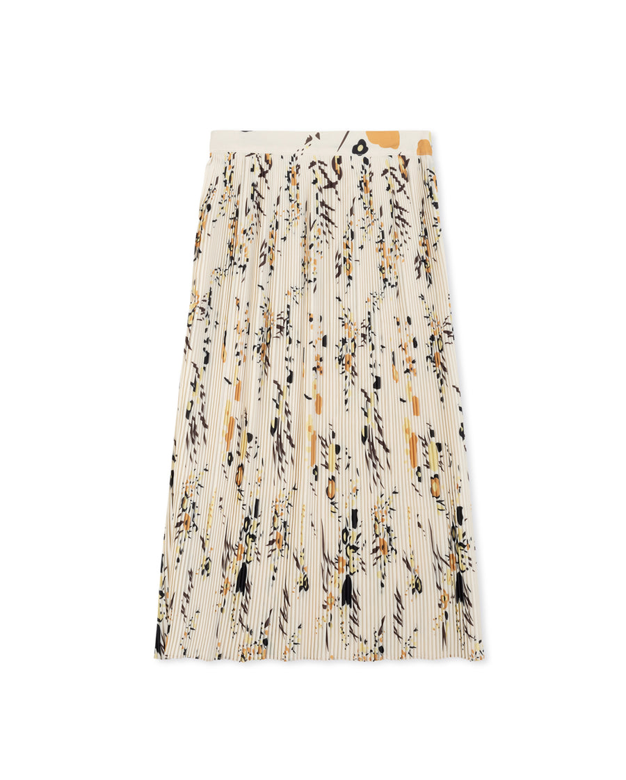 Floral Silk Pleated Skirt