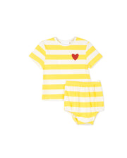 Pique Striped Heart Tee And Bloomer