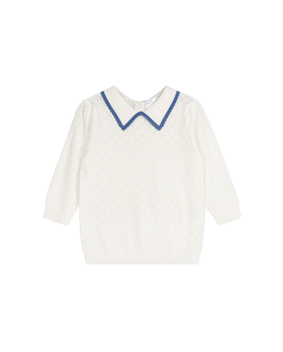 Pointelle Trimmed Collar Sweater