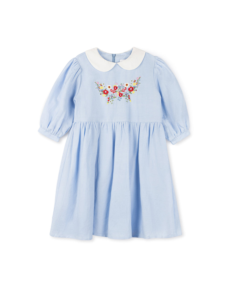 Linen Embroidered Peter Pan Collared Dress