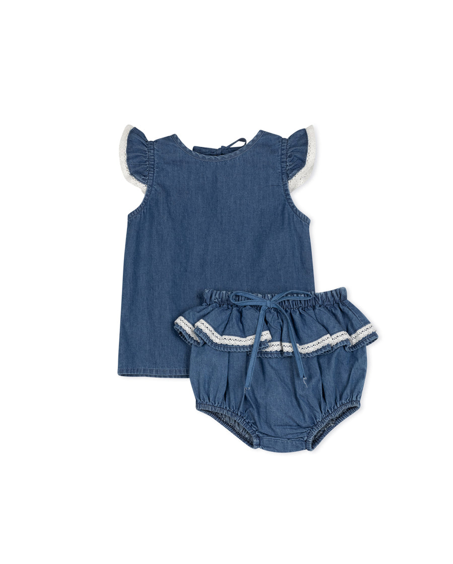 Chambray Lace Trim Tank And Bloomers
