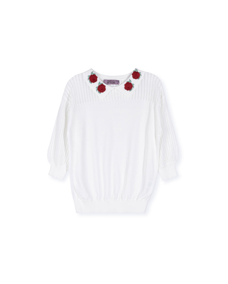 Buttell - Pointelle Knit Flower Collared Sweater