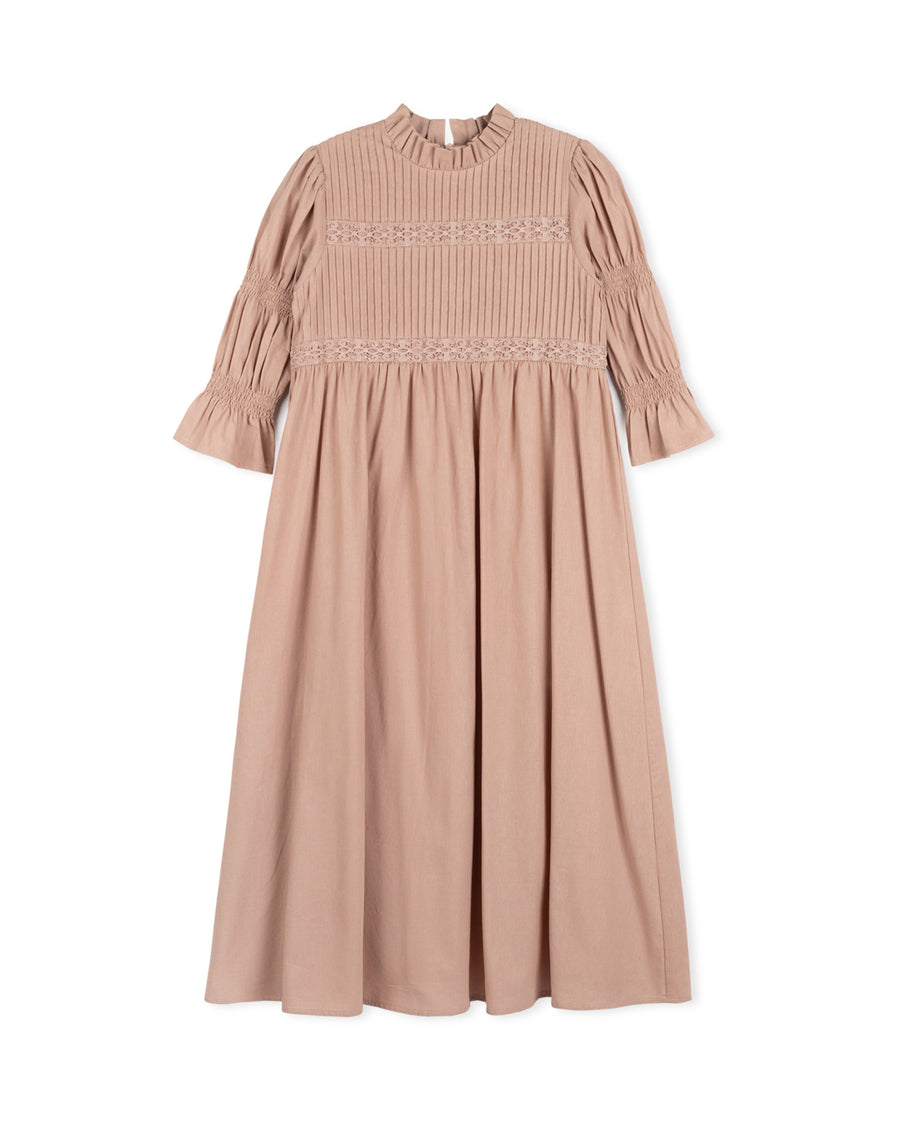 Linen Bubble Sleeve Midi Dress