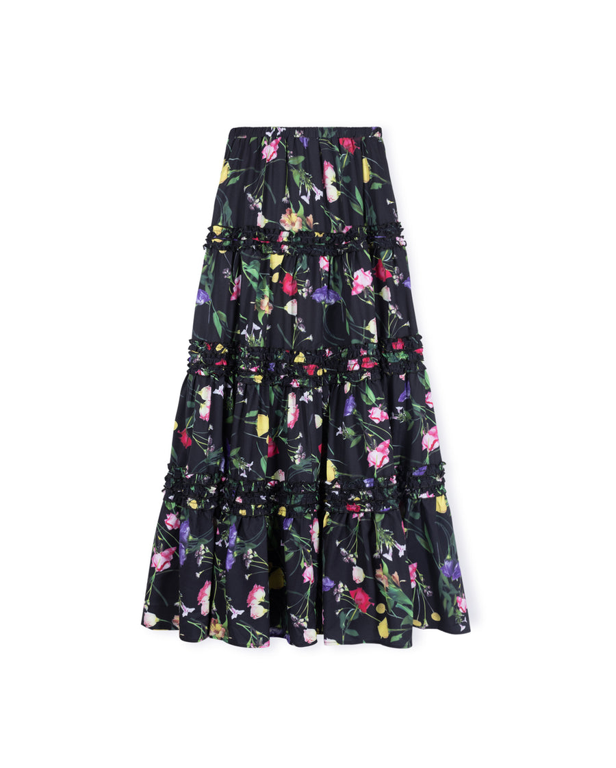 Floral Printed Tiered Mesh Skirt