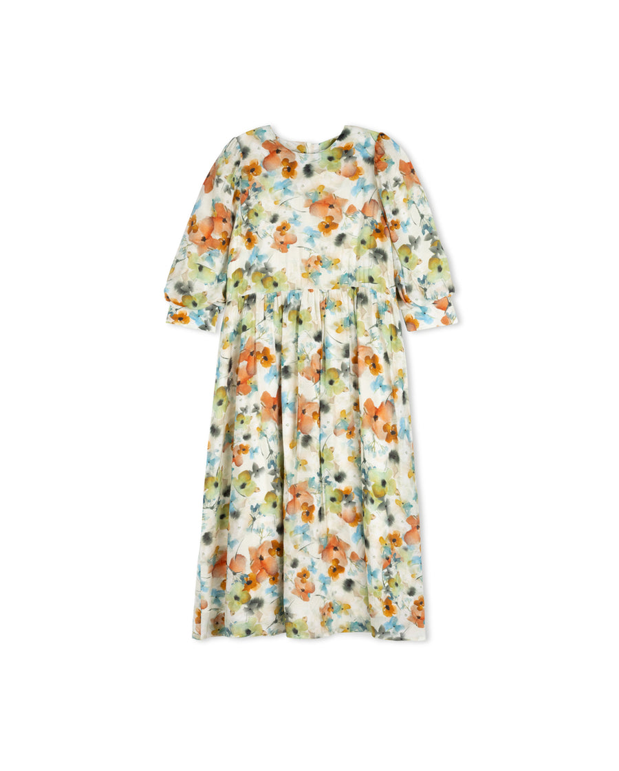 Floral Brushed Seam Waisted Midi Dress
