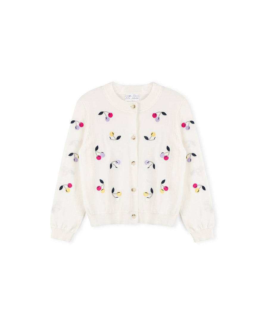 Colorful Embroidered Cherry Cardigan