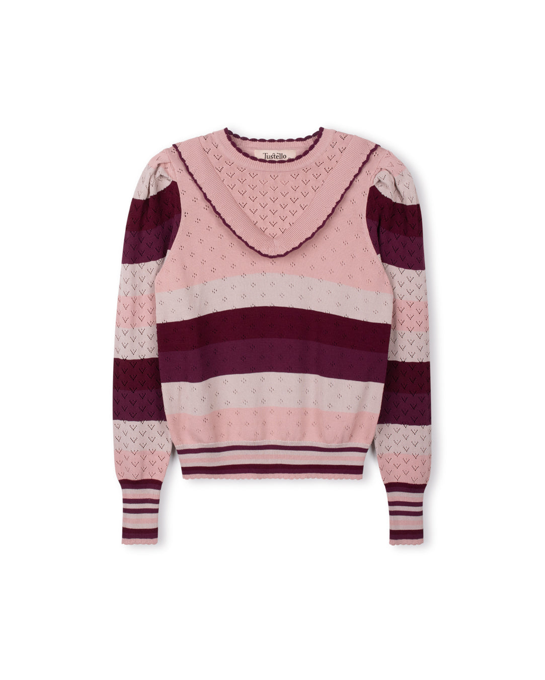 Pointelle Striped Ruffle Knit Sweater