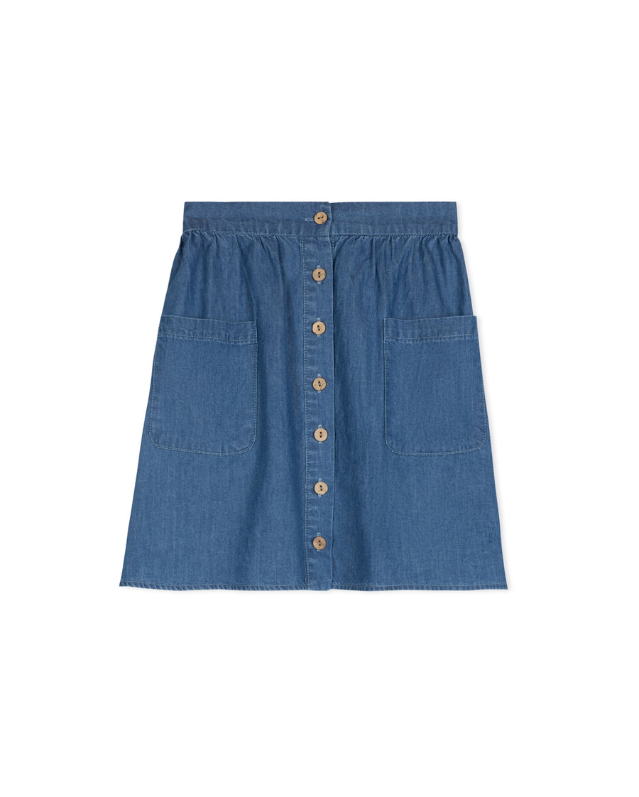 Chambray Button Down Knee Skirt