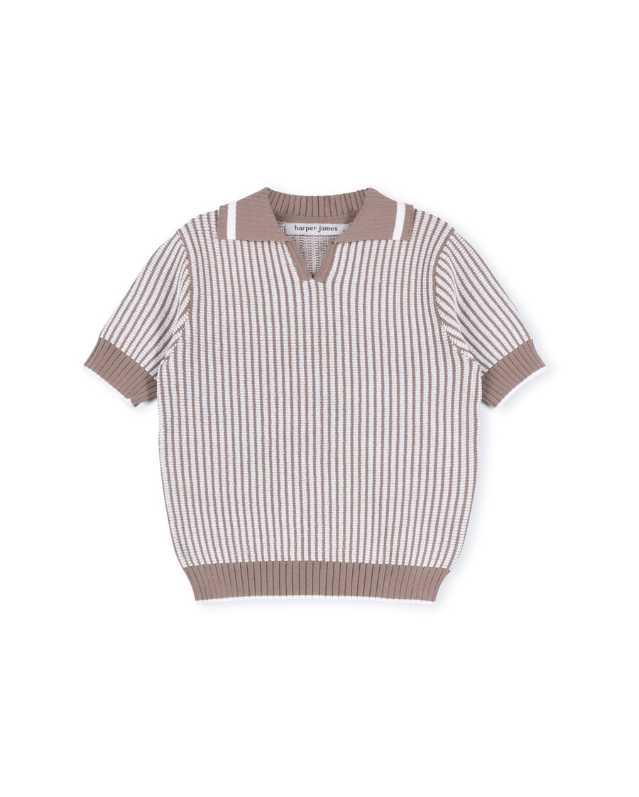 Knitted Striped Collared Sweater