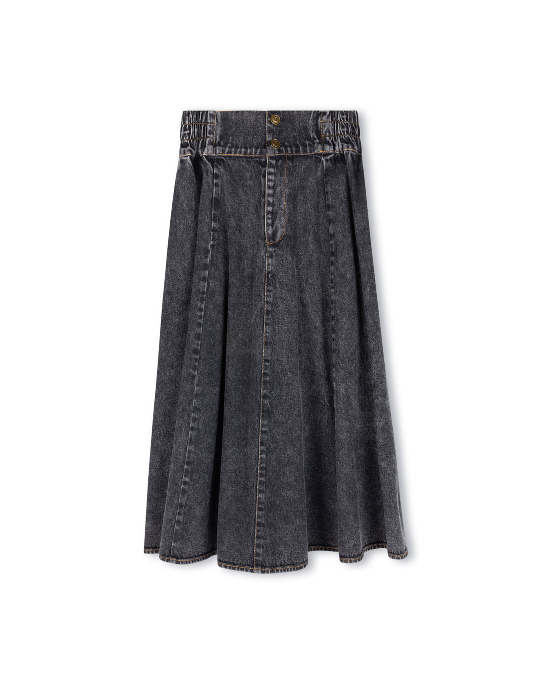 Denim Side Smocking Midi Skirt