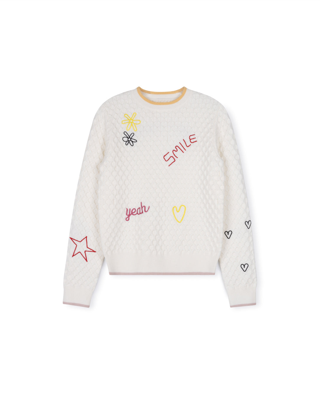 Textured Knit Doodle Printed Sweater