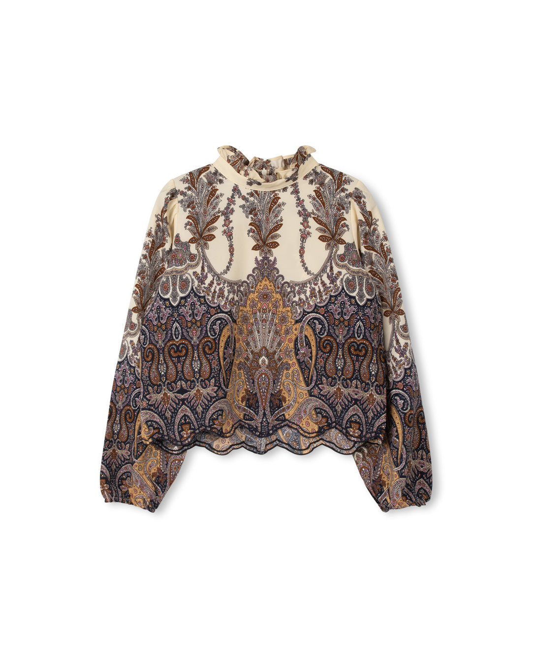 Paisley Printed Scallop Trimmed Blouse