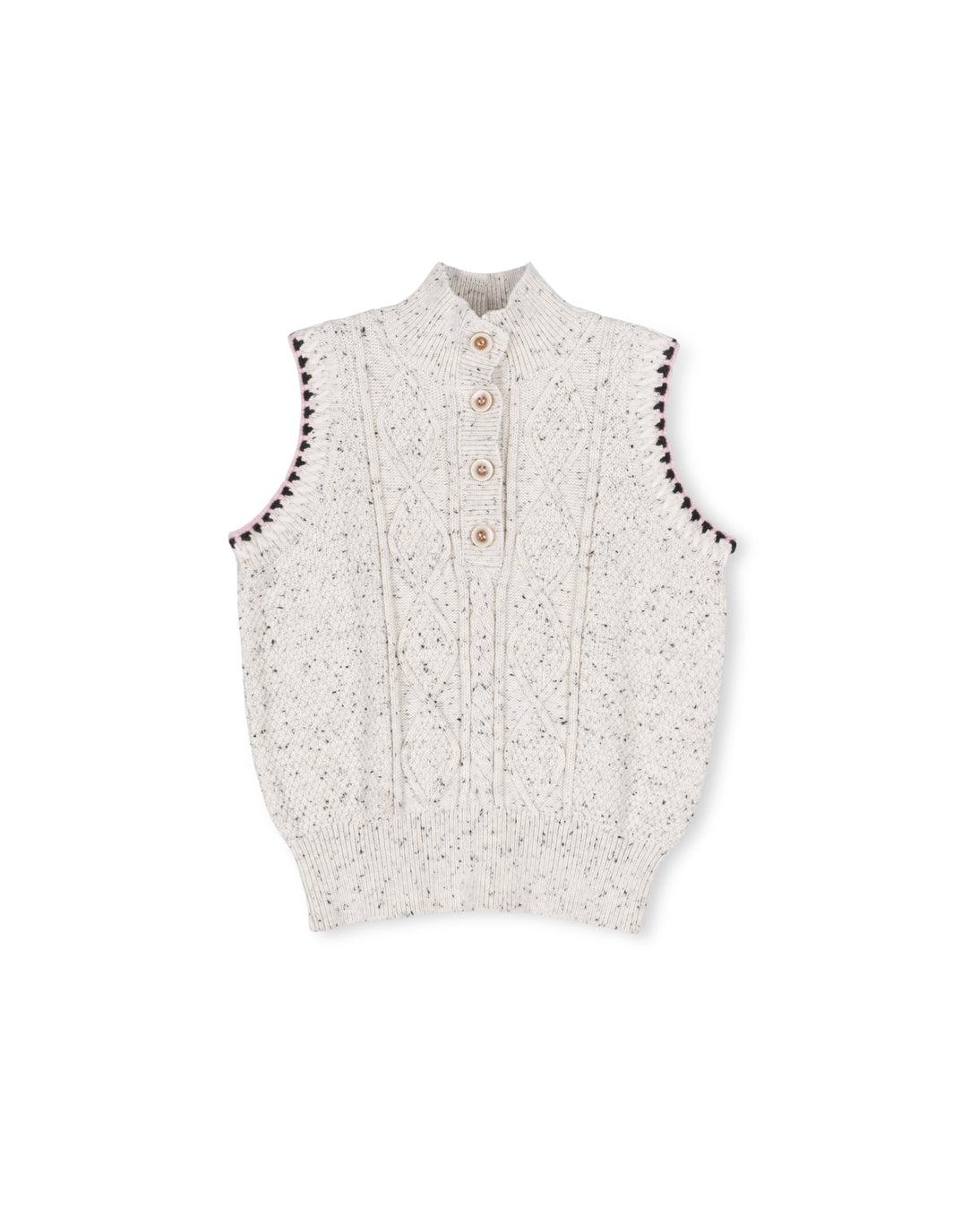 Marled Knit Braid Trimming Vest