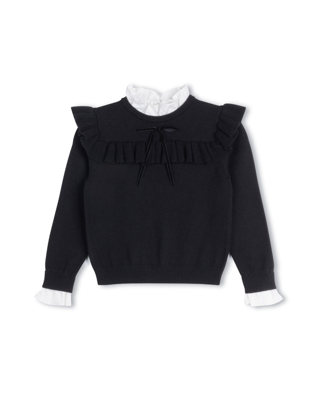 Knit Ruffle Bib Poplin Trimming Sweater