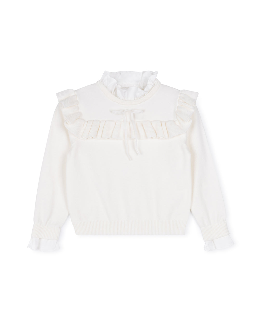 Knit Ruffle Bib Poplin Trimming Sweater