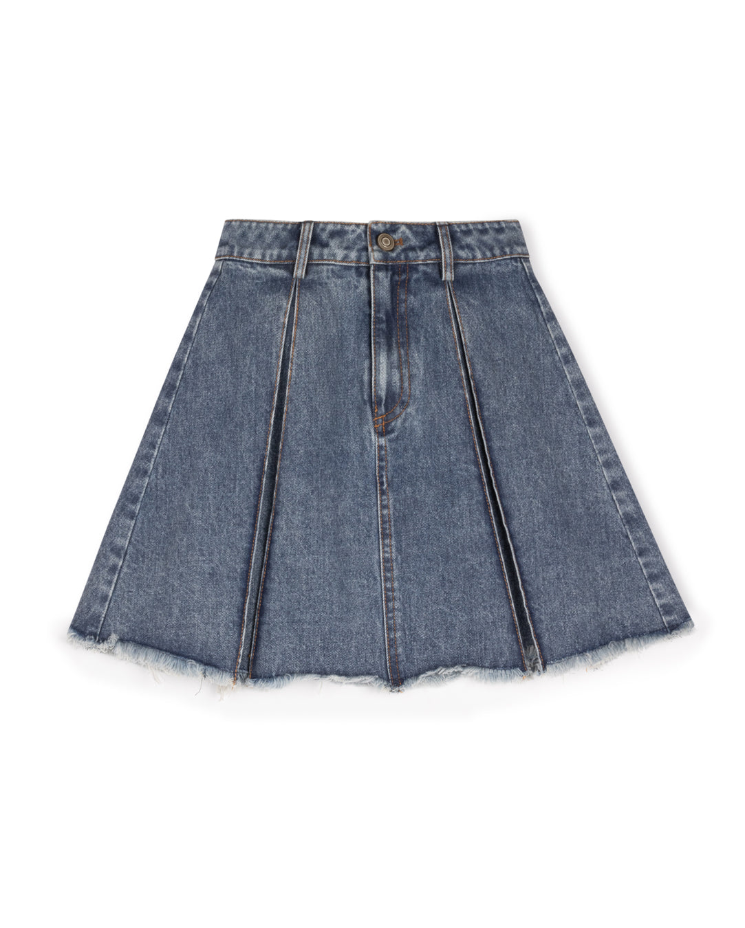 Wide Pleated Denim Flyfront Skirt