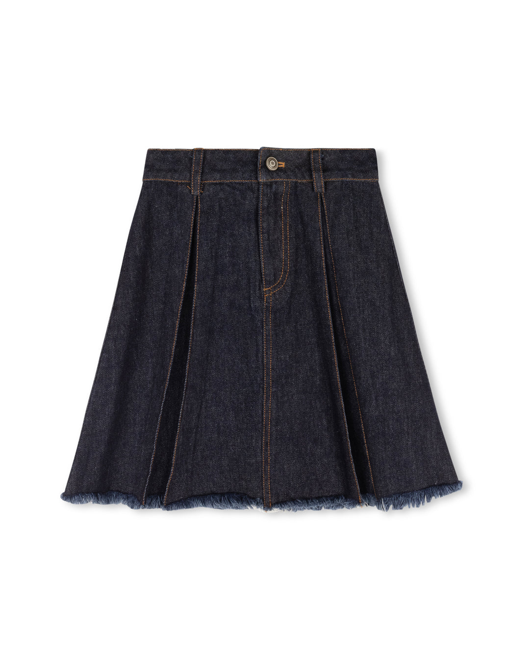 Wide Pleated Denim Flyfront Skirt