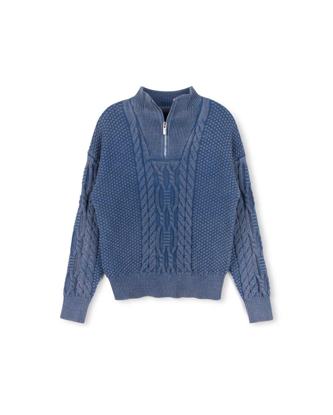 Textured Knit Wash Half Zip Sweater