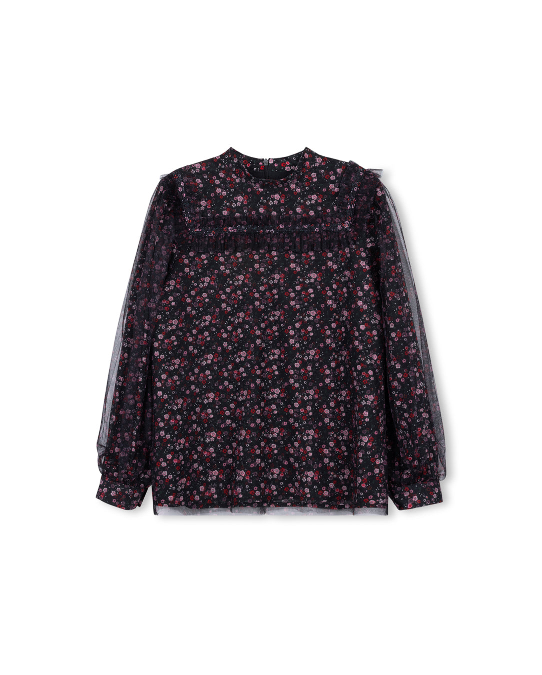 Floral Printed Mesh And Lace Teens Top