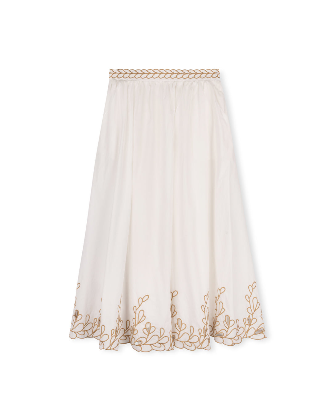 Scallop Trim Poplin Midi Skirt