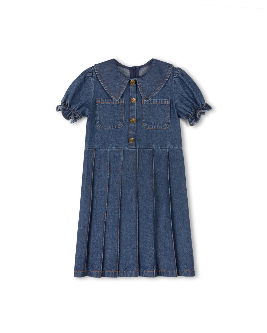 Race Collar Denim Pleat Dress