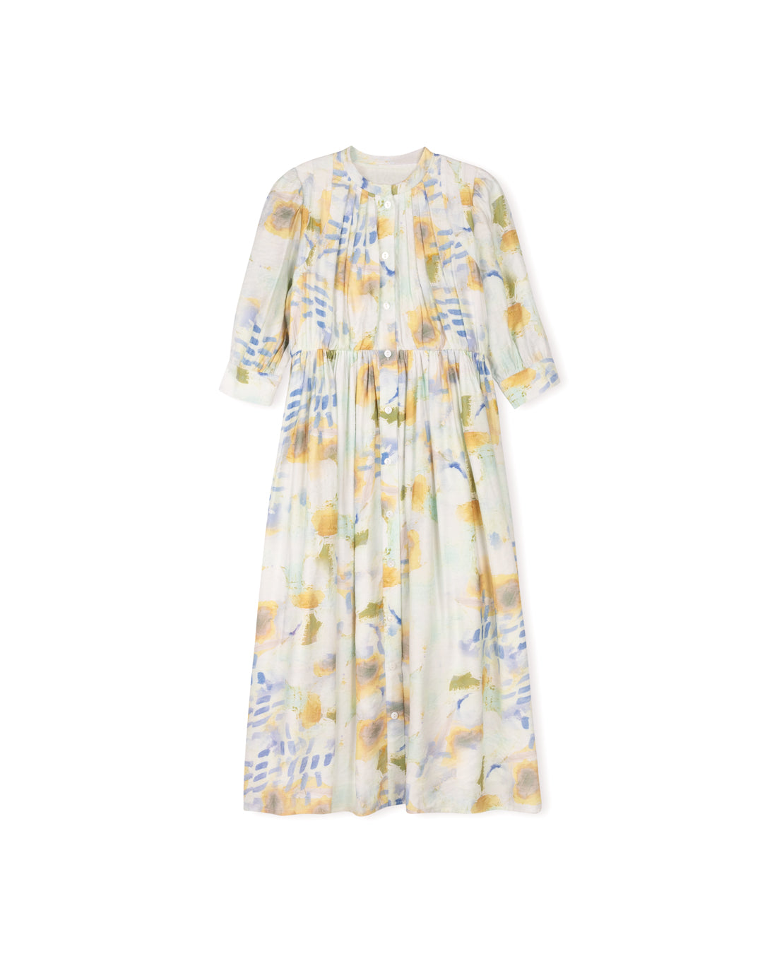 Paint Stroke Blouson Sleeve Midi Dress