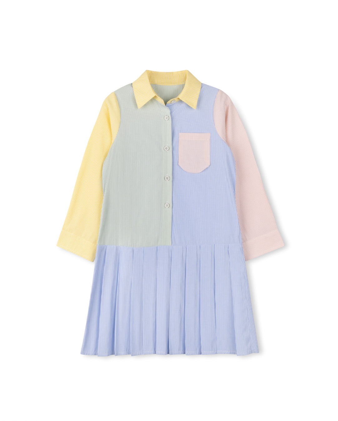 Poplin Pastel Drop Pleated Dress