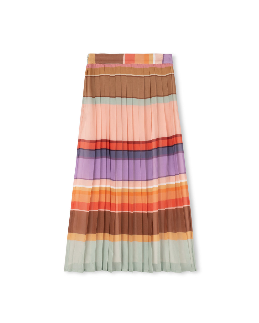 Multi Striped Pleated Midi Skirt