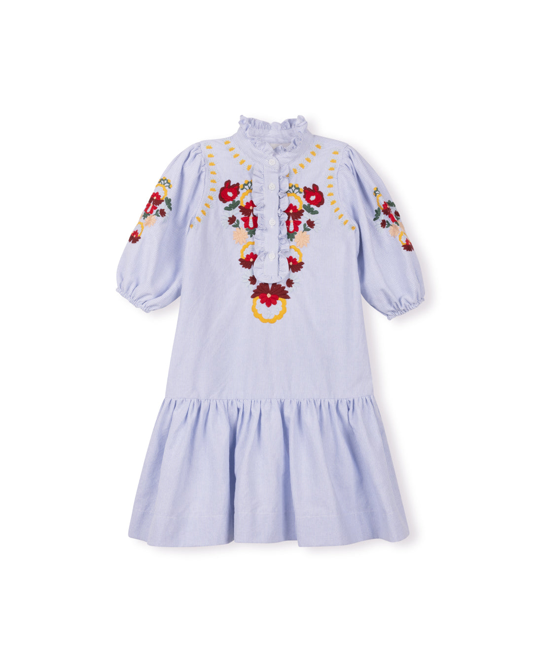 Shelly Pinstriped Embroidered Flower Dress