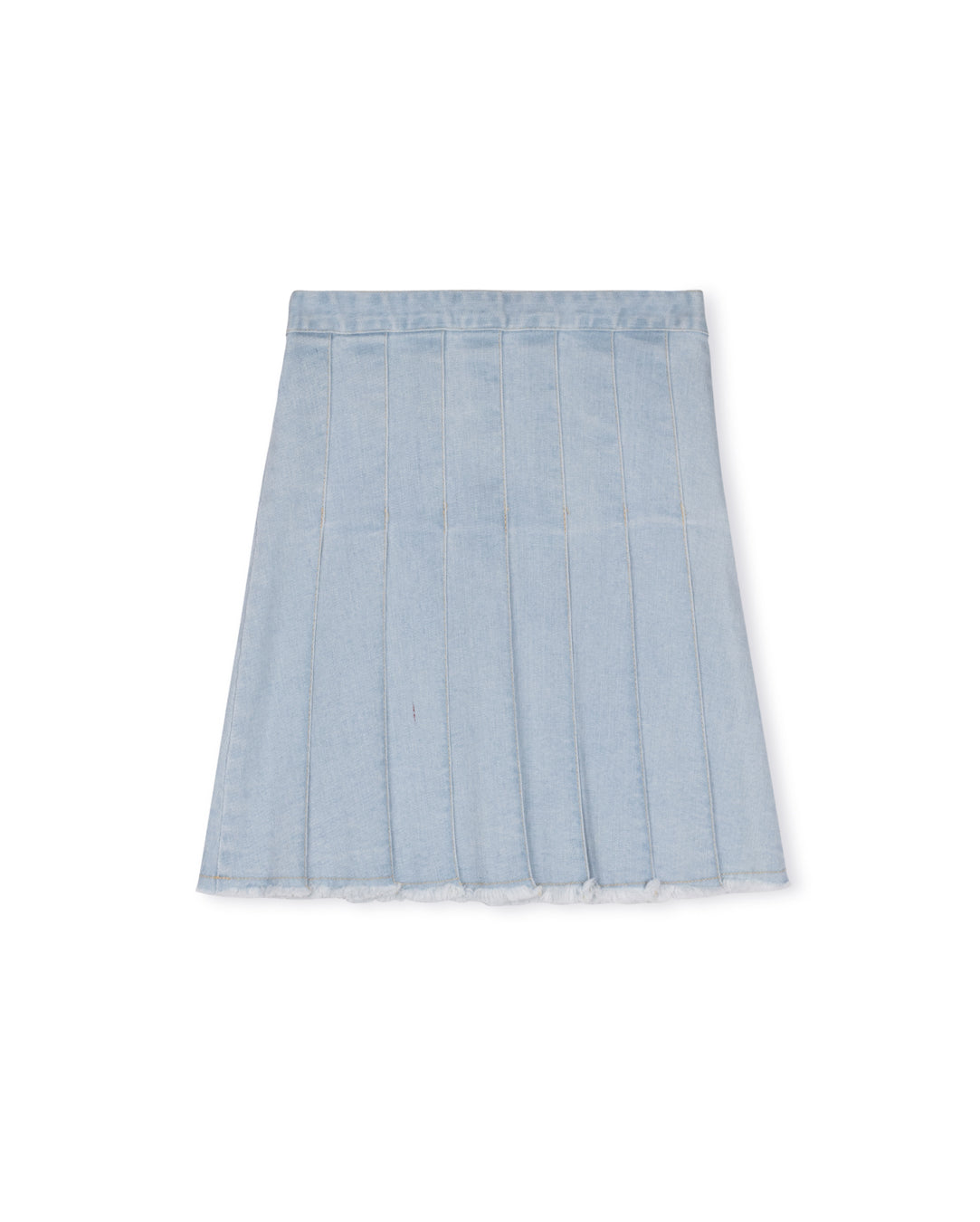 Stretch Denim Pleat Fray Hem Skirt