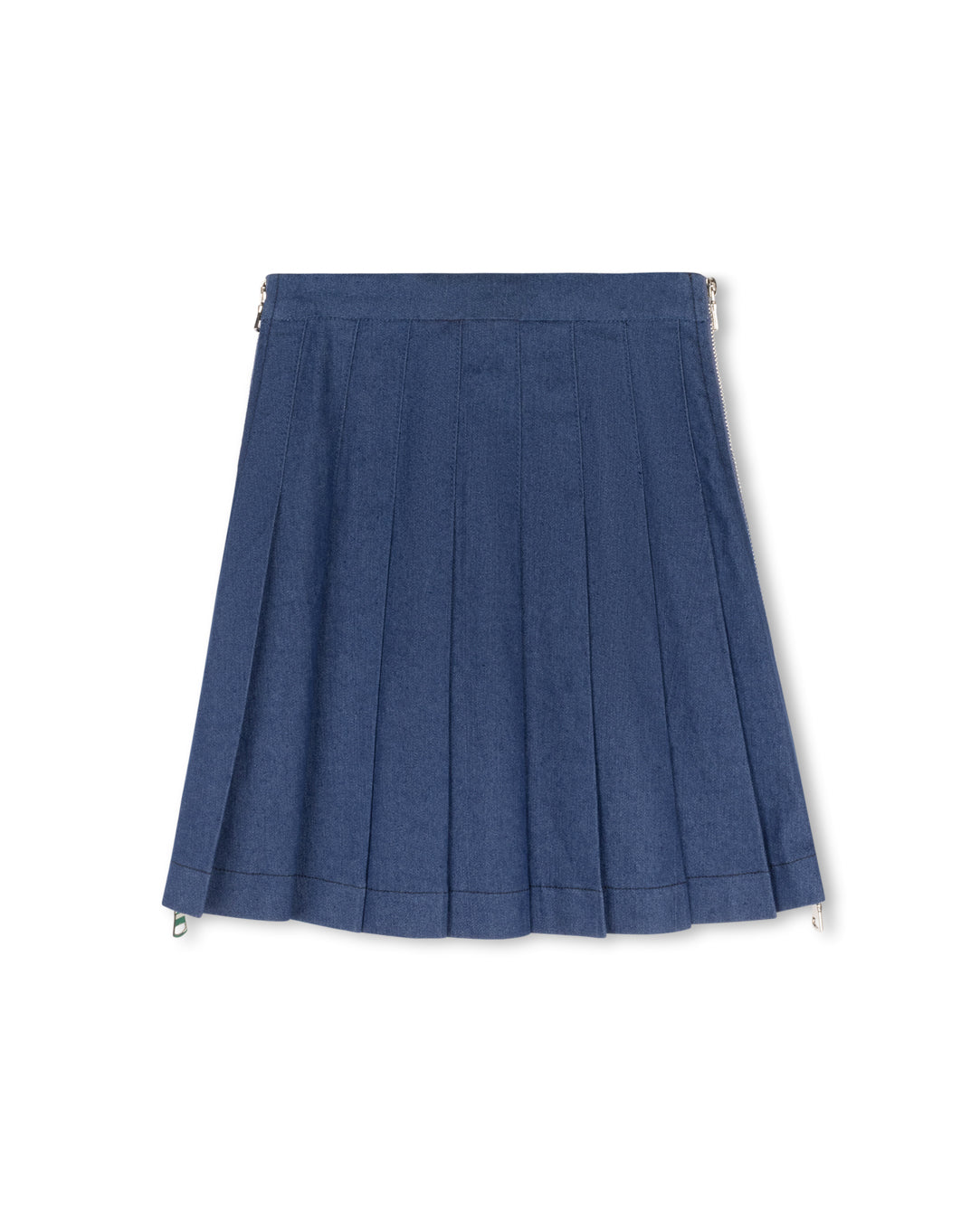 Side Zipper Denim Pleated Skirt