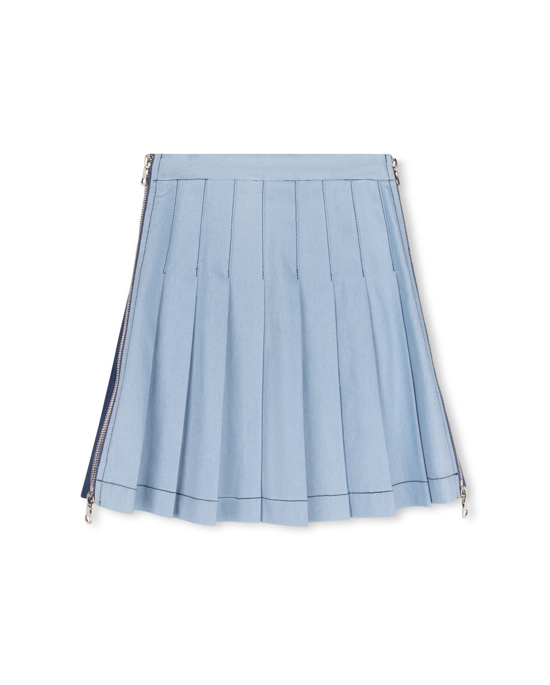 Side Zipper Denim Pleated Skirt