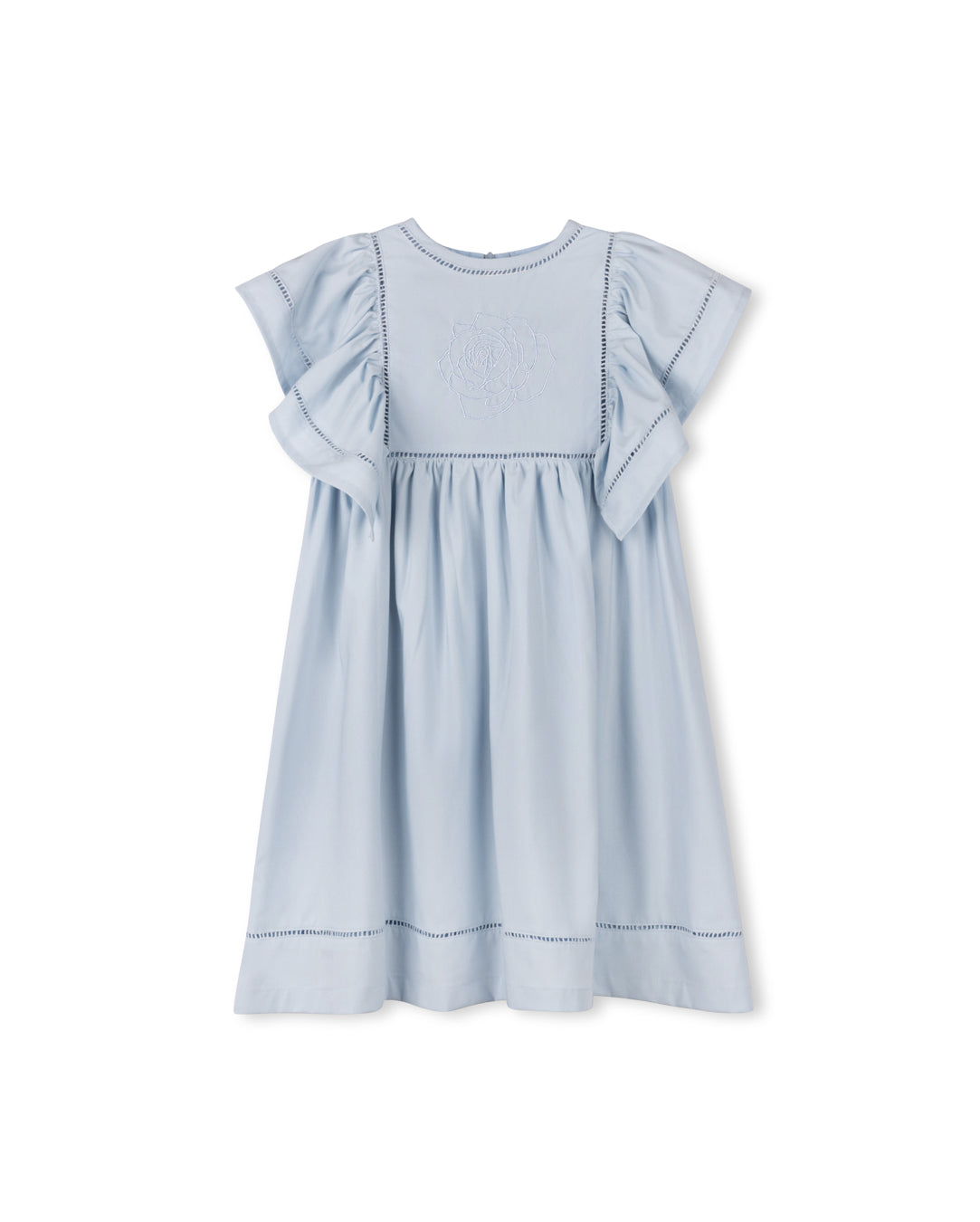 Square Trim Ruffle Sleeve Dress