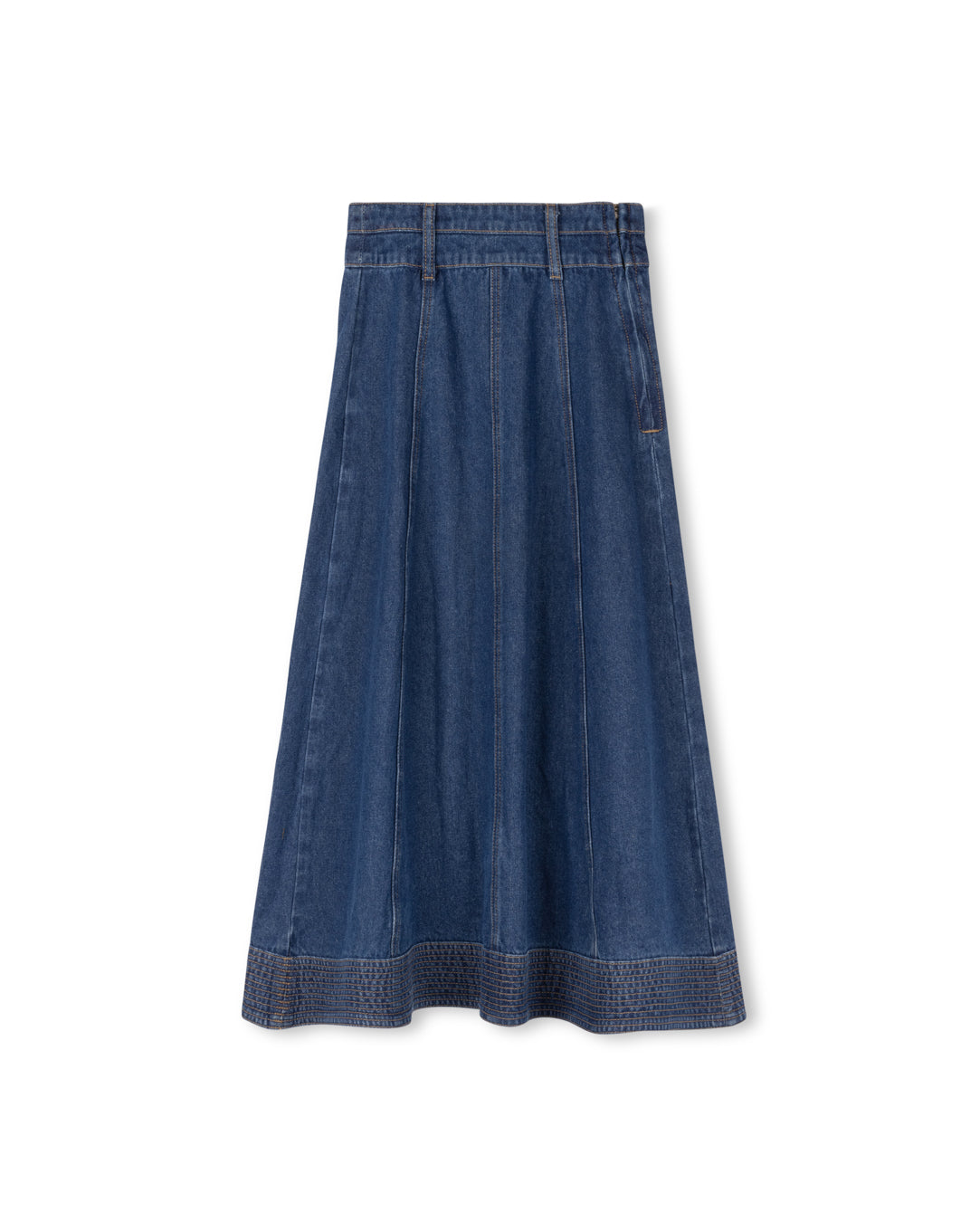 Denim Paneled Stitch Maxi Skirt