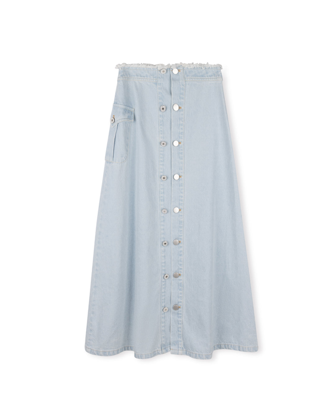 Double Placket Maxi Denim Skirt