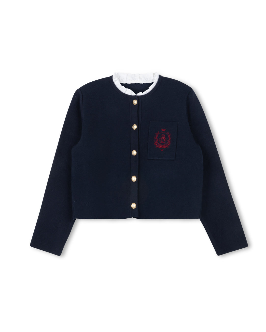 Teel Knit Ruffle Collar Blazer