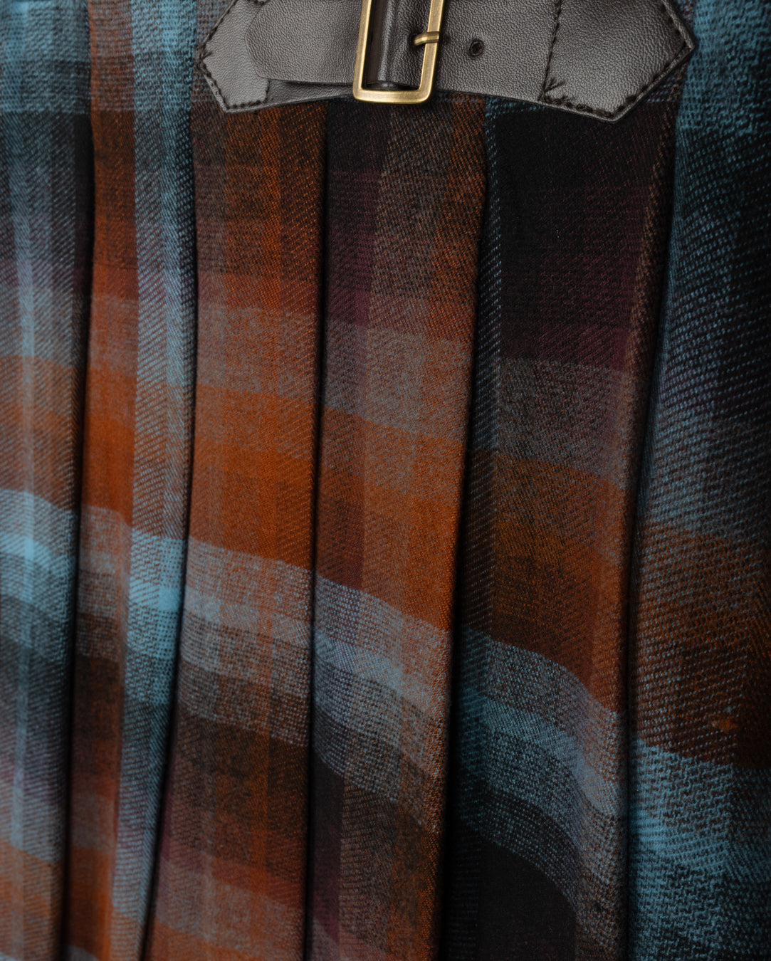 Pleated Plaid Buckle Skirt