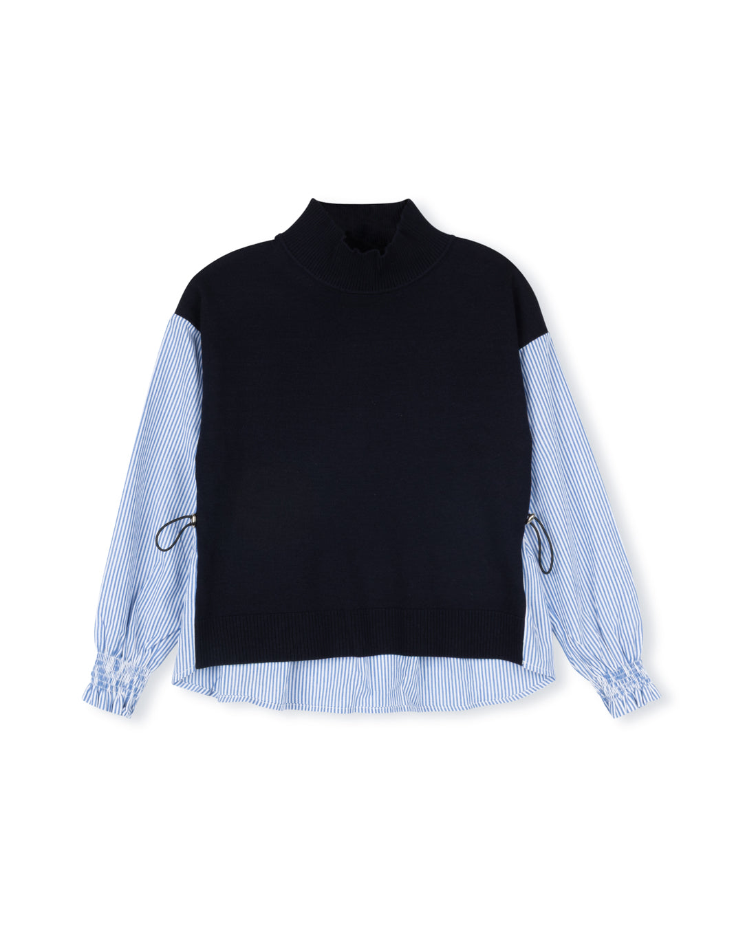 Mixed Fabric Blouson Sleeve Sweater