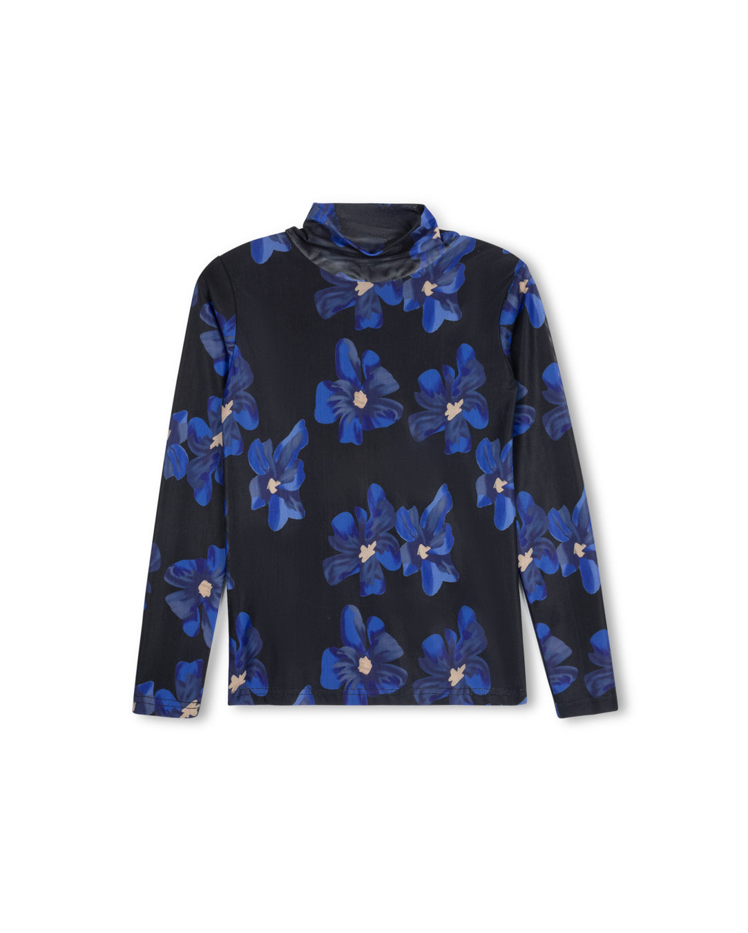 Painted Flower Mesh Turtleneck