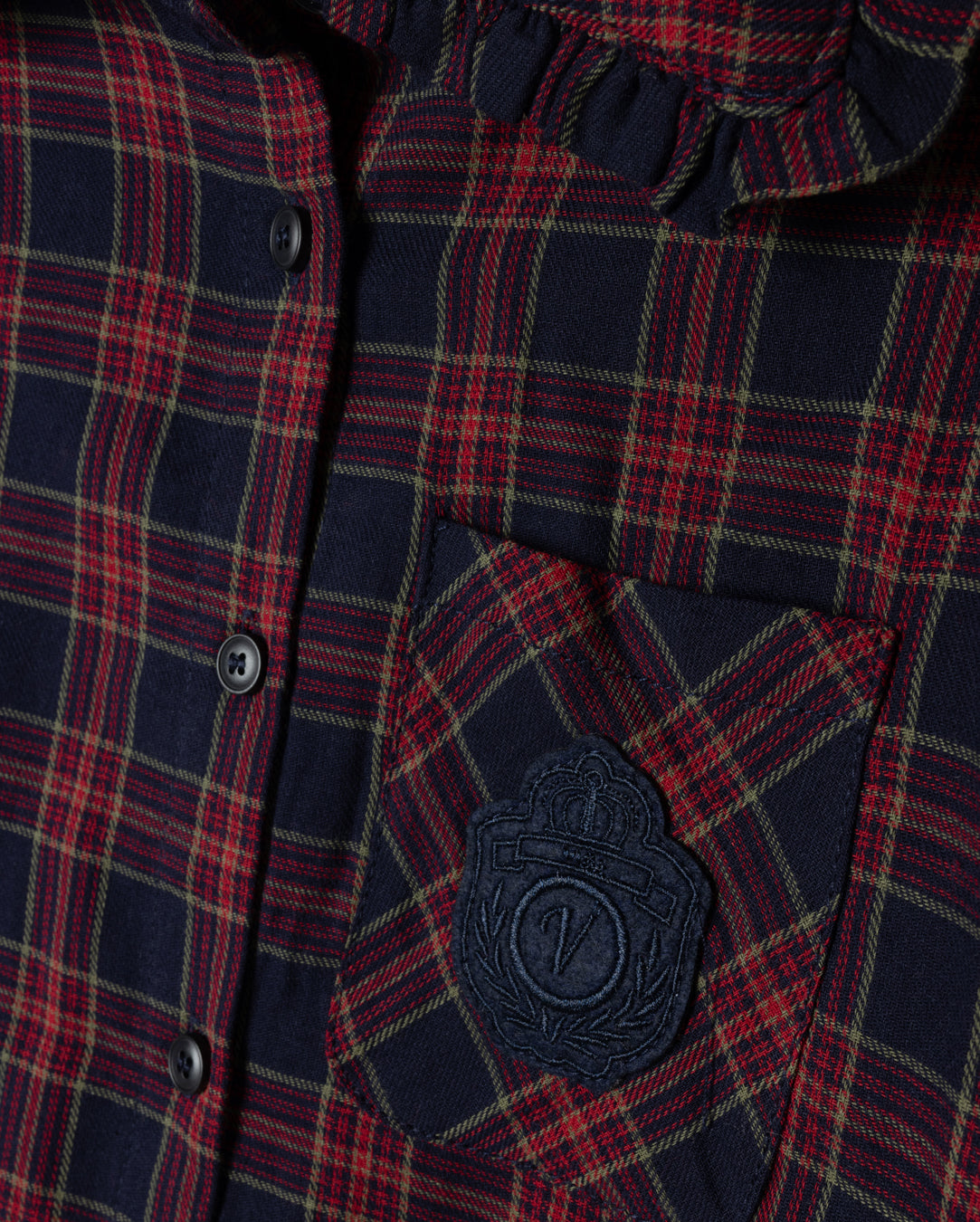 Ruffled Collar Plaid Button Down Shirt
