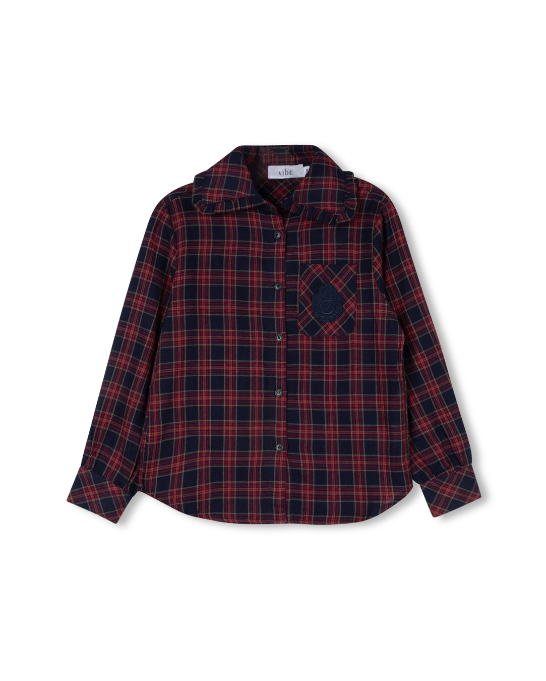 Ruffled Collar Plaid Button Down Shirt