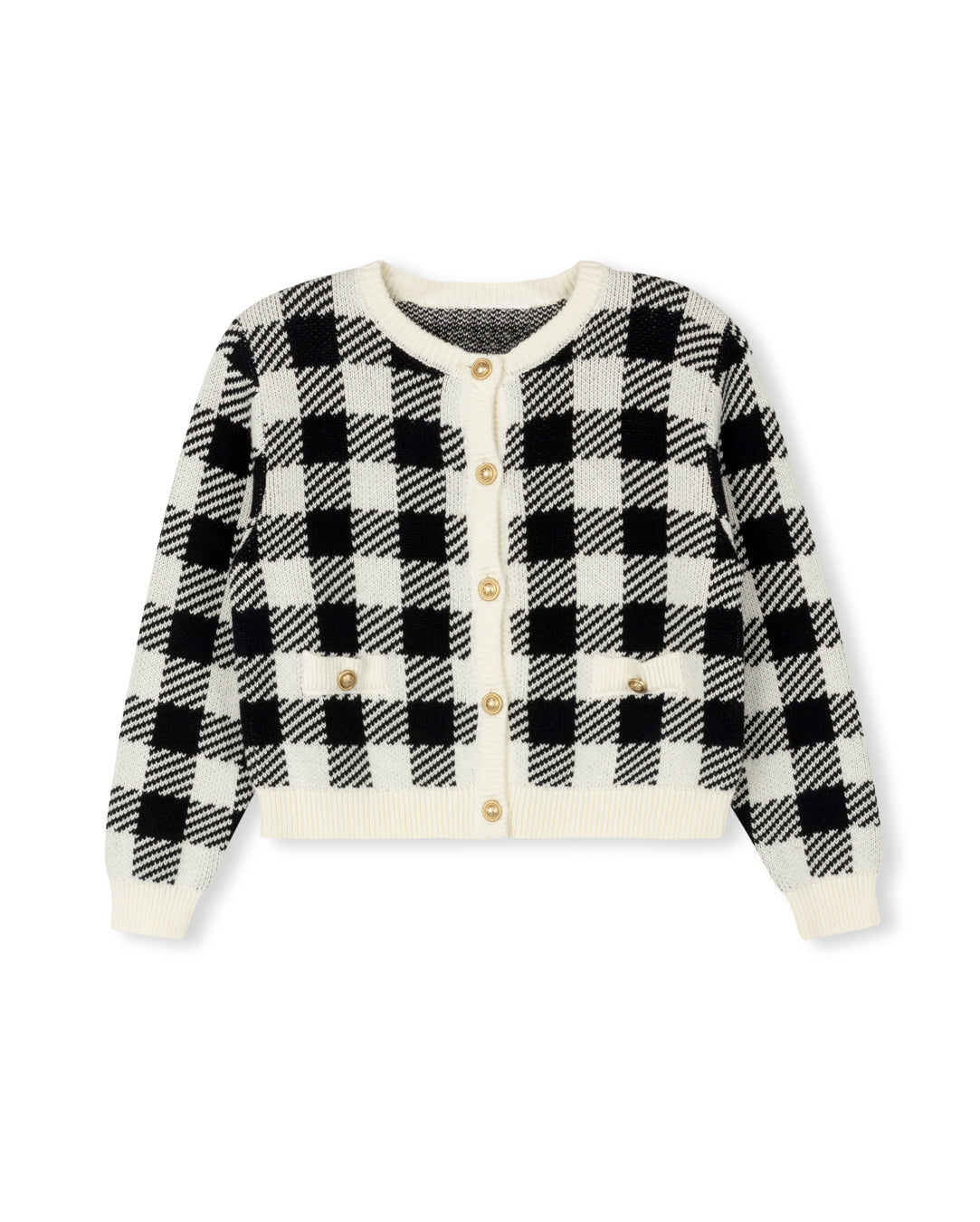 Knit Plaid Button Cardigan