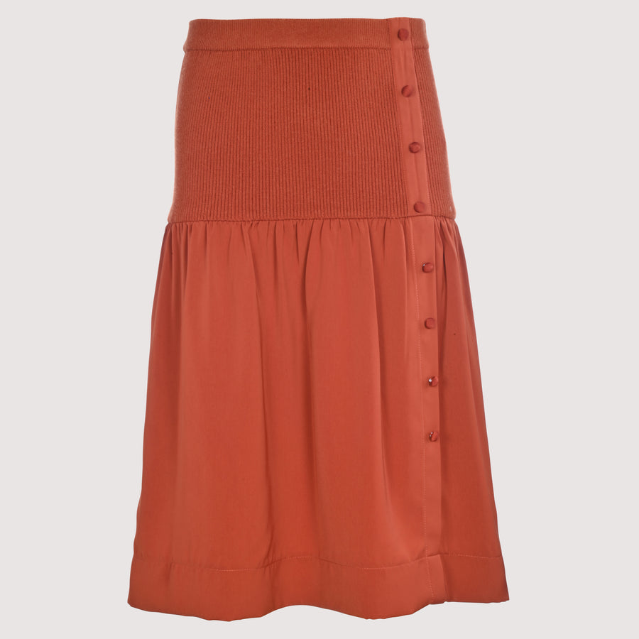 Silk And Knit Side Button Down Skirt