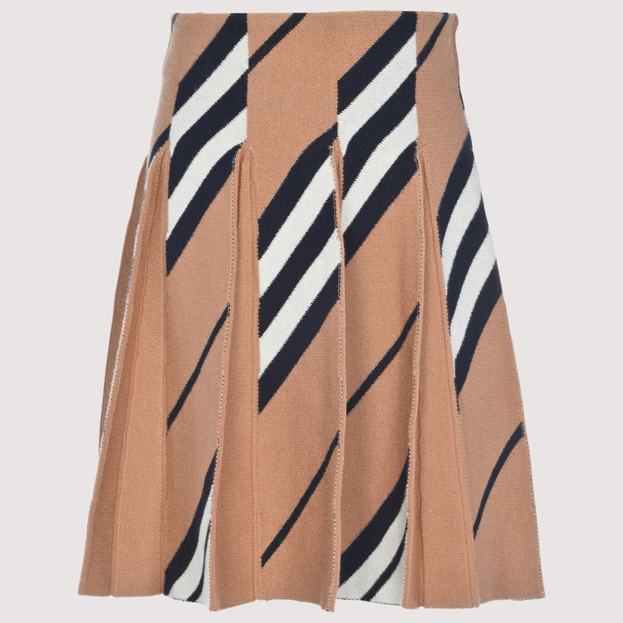 Slanted Striped Knit Pleat Skirt