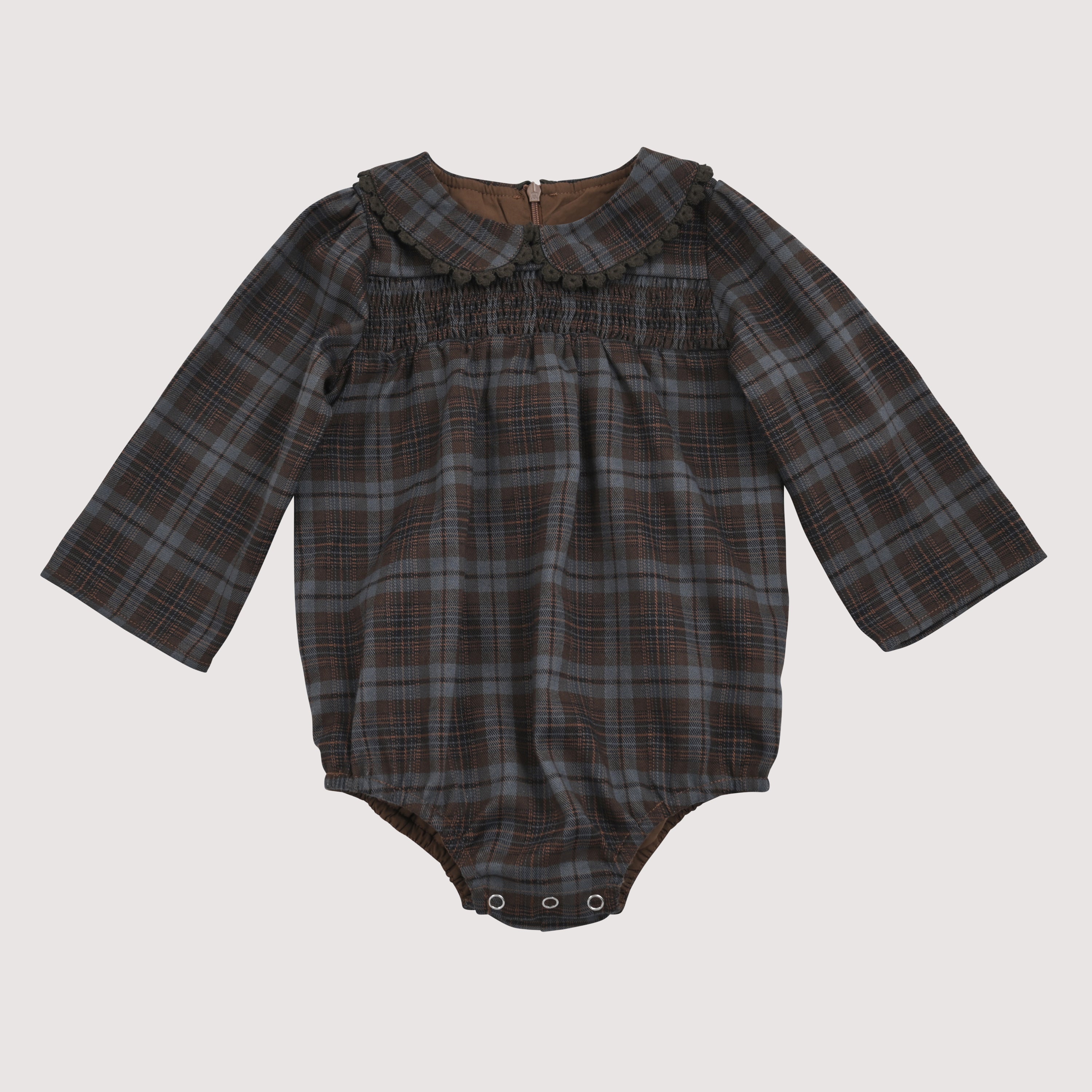 Plaid Smocked Peter pan Collar Romper