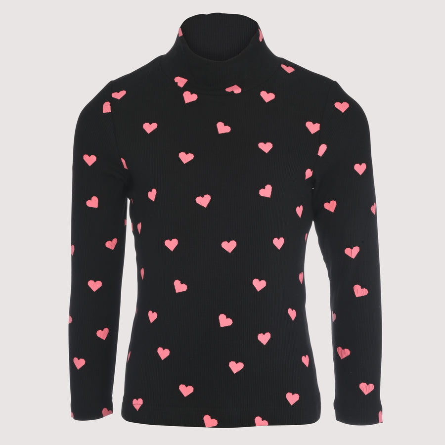 Ribbed Small Hearts Turtleneck