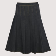 Stretch Denim Pleated Skirt