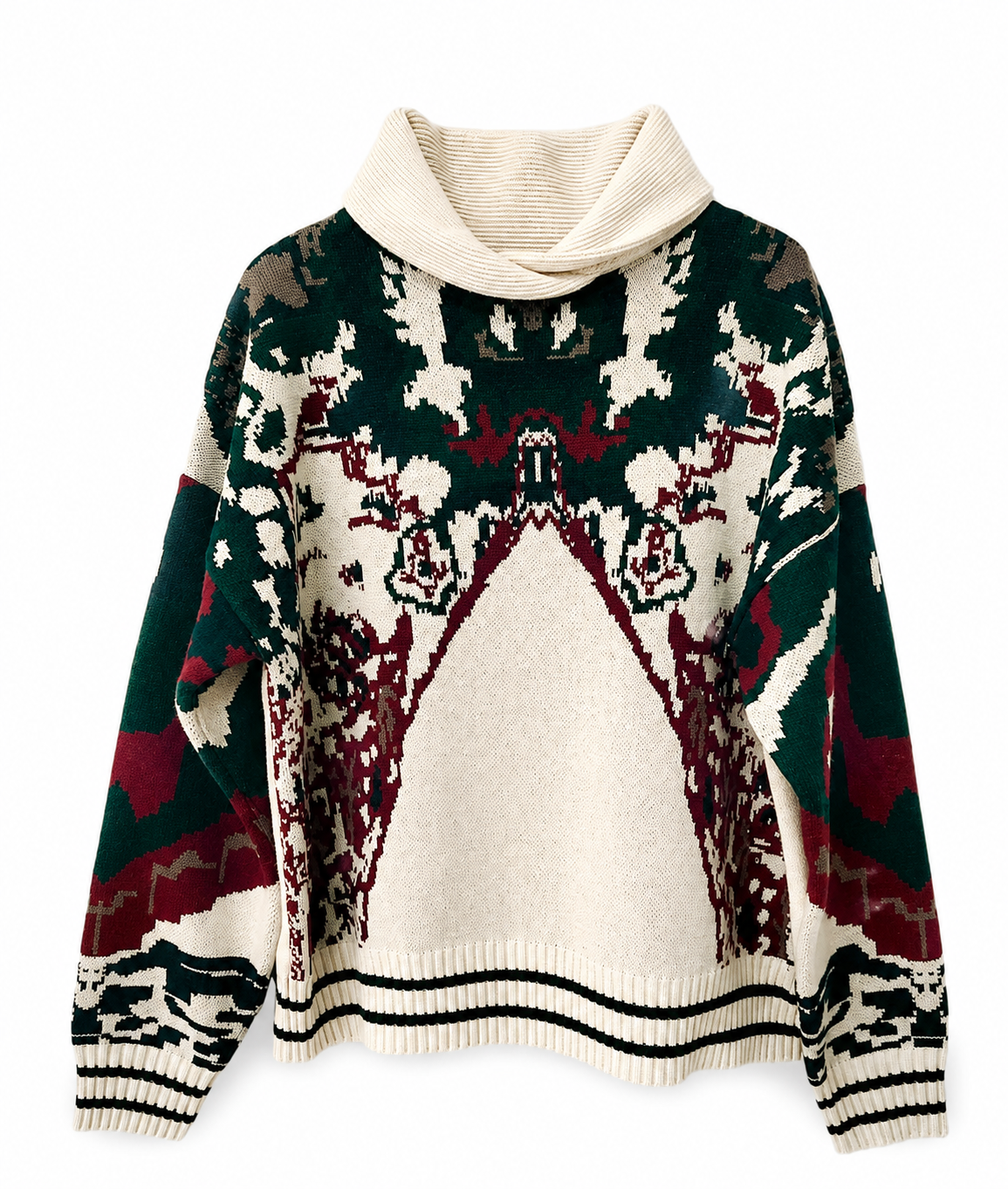 Foldover Neck Patterned Sweater