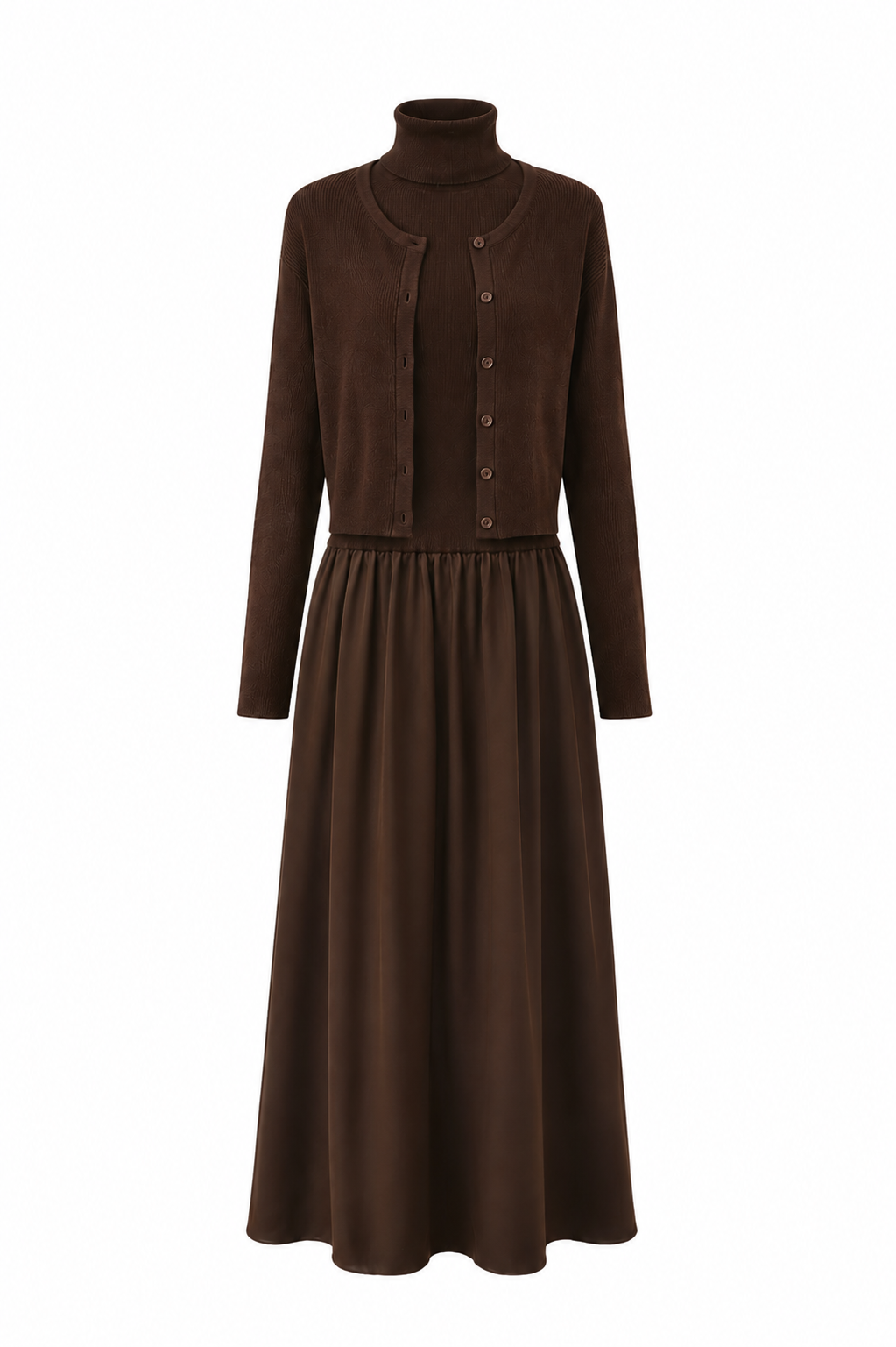 Knit And Poplin Turtleneck Dress