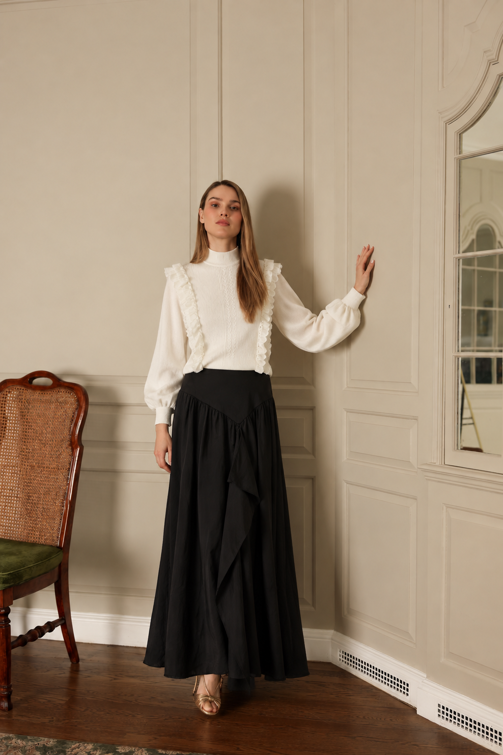 Taffeta V-Seam Skirt
